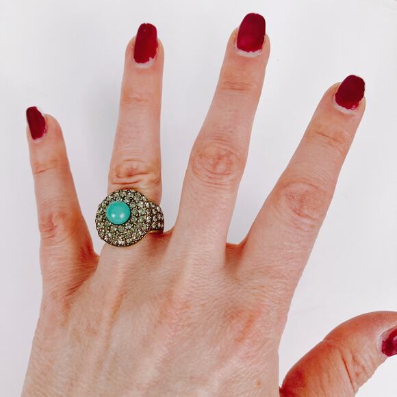 Signed Heidi Daus Posh and Proper Turquoise Blue Ball Pavé Swarovski Size 5.75 - Picture 4 of 11